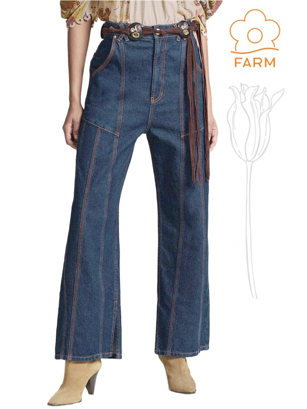 FARM RIO Dark Denim High Waist Snips Pants In Blue